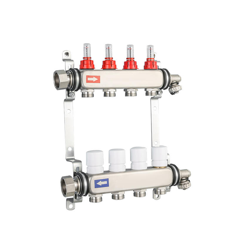 Under floor heating stainless steel water manifold with flow meter and union