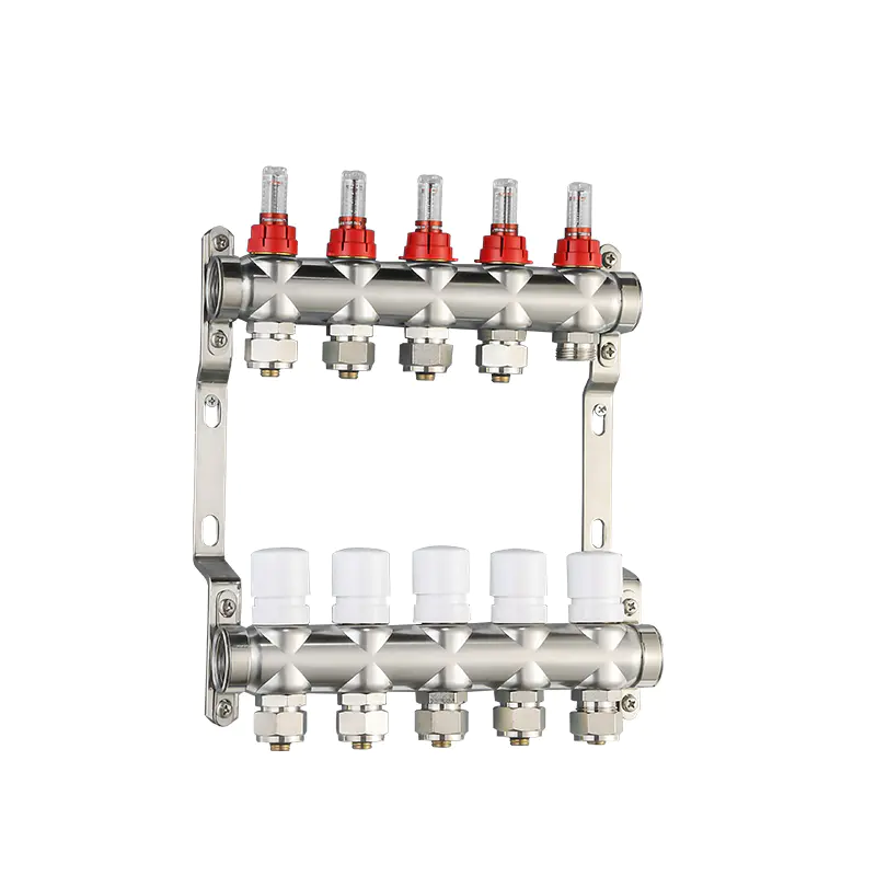 Slub stainless steel hydronic Floor Heating Manifold With Flow Meter 